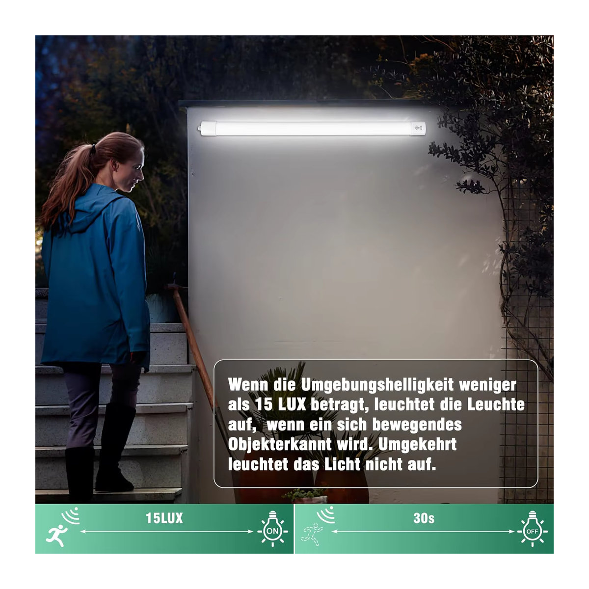 Oraymin LED-Nassraumleuchte mit Bewegungsmelder, 45 W, 4950 lm, IP66 Deckenlampe in Weiß, Neutralweiß - Bild 3