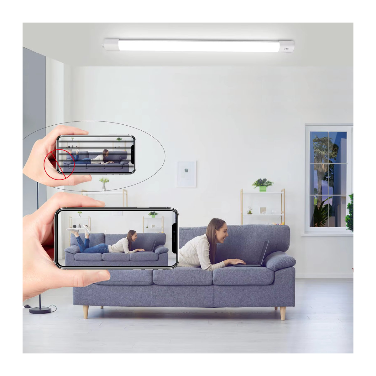 Oraymin LED-Nassraumleuchte mit Bewegungsmelder, 45 W, 4950 lm, IP66 Deckenlampe in Weiß, Neutralweiß - Bild 6