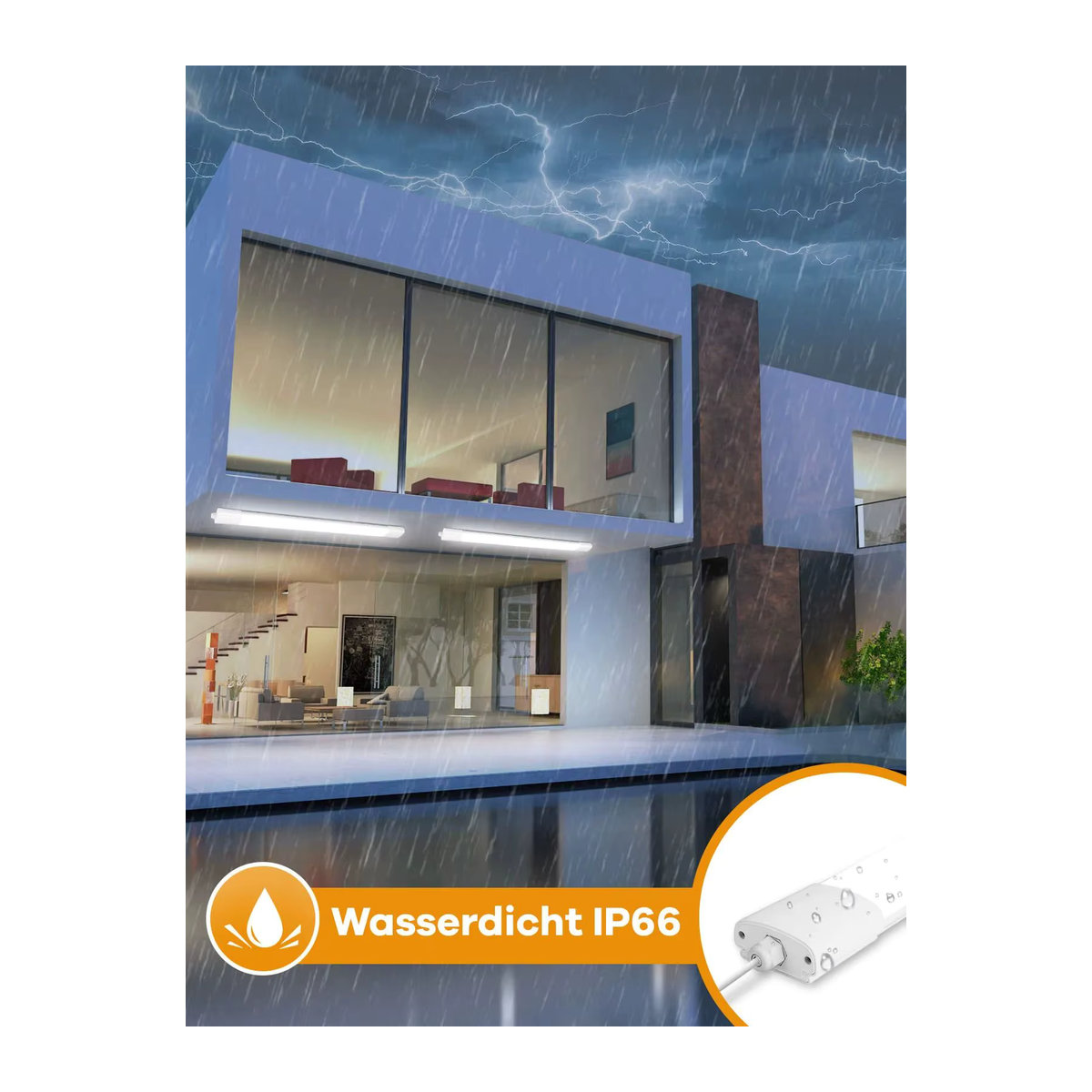Oraymin LED-Röhrenleuchte Deckenlampe in Weiß, 45W, 4950LM, Neutralweiß, IP66 Wasserdicht, 150cm - Bild 7