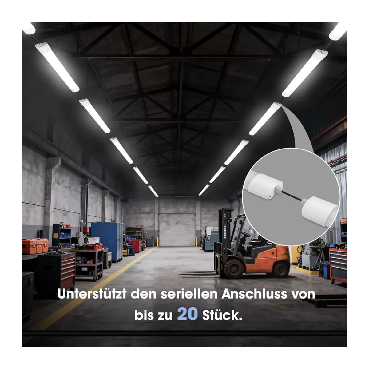 Oraymin LED-Röhrenleuchte IP65 wasserdicht, 20 W, 2200 lm, Neutralweiß, 60 cm Länge, weiße Deckenlampe für Garage und Werkstatt - Bild 3