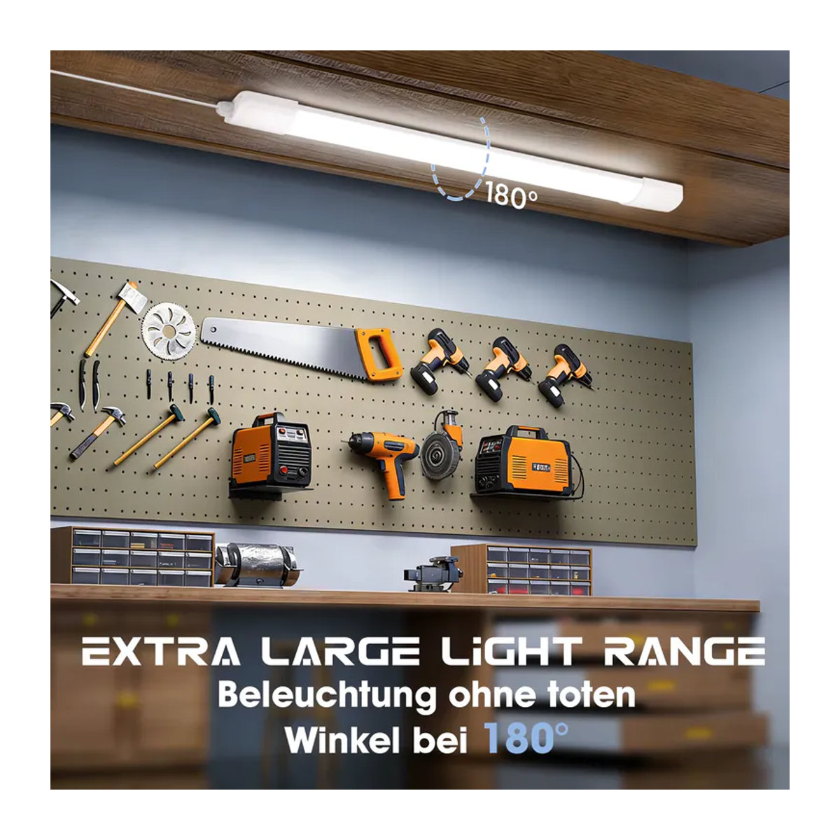 Oraymin LED-Röhrenleuchte IP65 wasserdicht, 20 W, 2200 lm, Neutralweiß, 60 cm Länge, weiße Deckenlampe für Garage und Werkstatt - Bild 4
