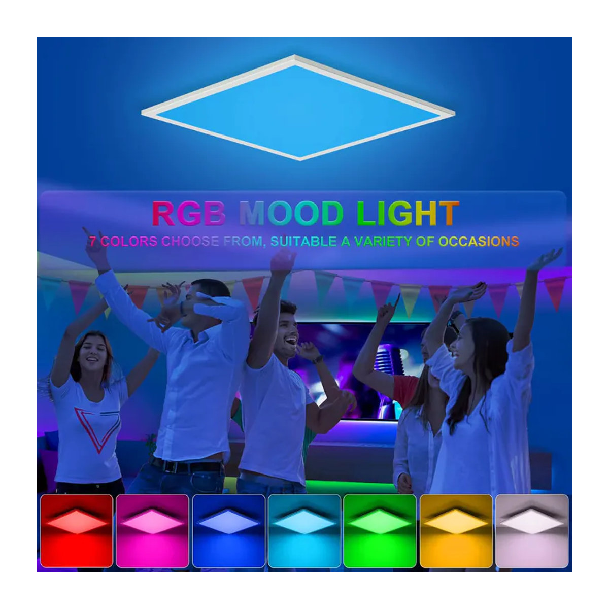 Oraymin RGB-LED-Deckenlampe, dimmbares quadratisches Deckenpaneel mit Fernbedienung, 28 W, B/B/H: 45 x 45 cm, Farbtemperatur 3000 K–6500 K, Bunt - Bild 2