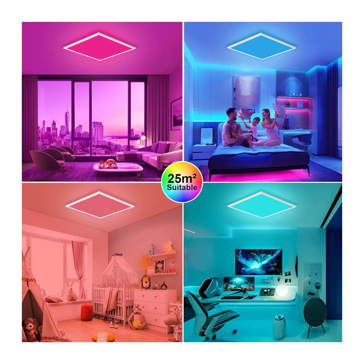 Oraymin RGB-LED-Deckenlampe, dimmbares quadratisches Deckenpaneel mit Fernbedienung, 28 W, B/B/H: 45 x 45 cm, Farbtemperatur 3000 K–6500 K, Bunt - Bild 6