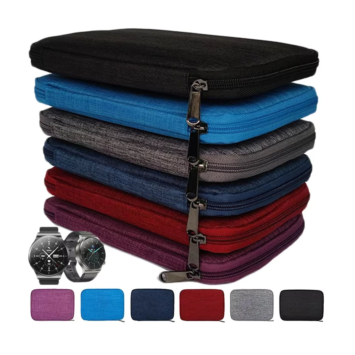 Organizer-Aufbewahrungstasche aus Stoff für Smartwatch-Armbänder und Datenkabel, Blau/Bunt, Minimalistisches Design - Bild 1