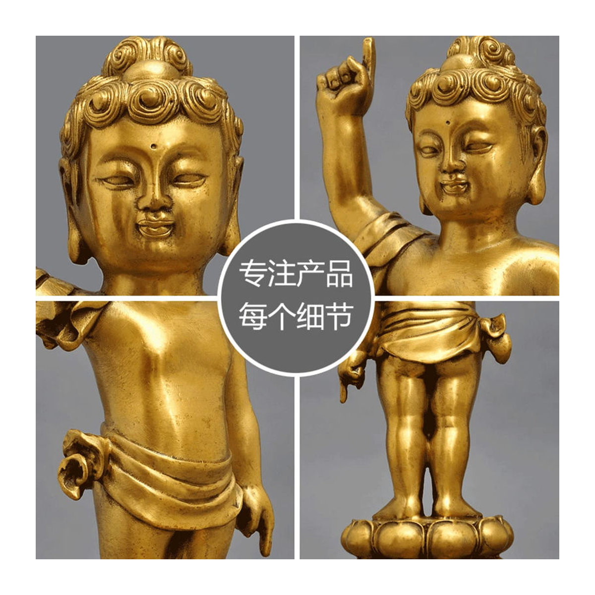 Orientalische Buddha Statue aus Messing in Gold, stehendes Buddha-Dekorationsmodell - Bild 3