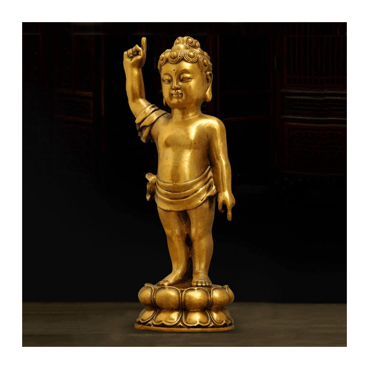Orientalische Buddha Statue aus Messing in Gold, stehendes Buddha-Dekorationsmodell - Bild 5