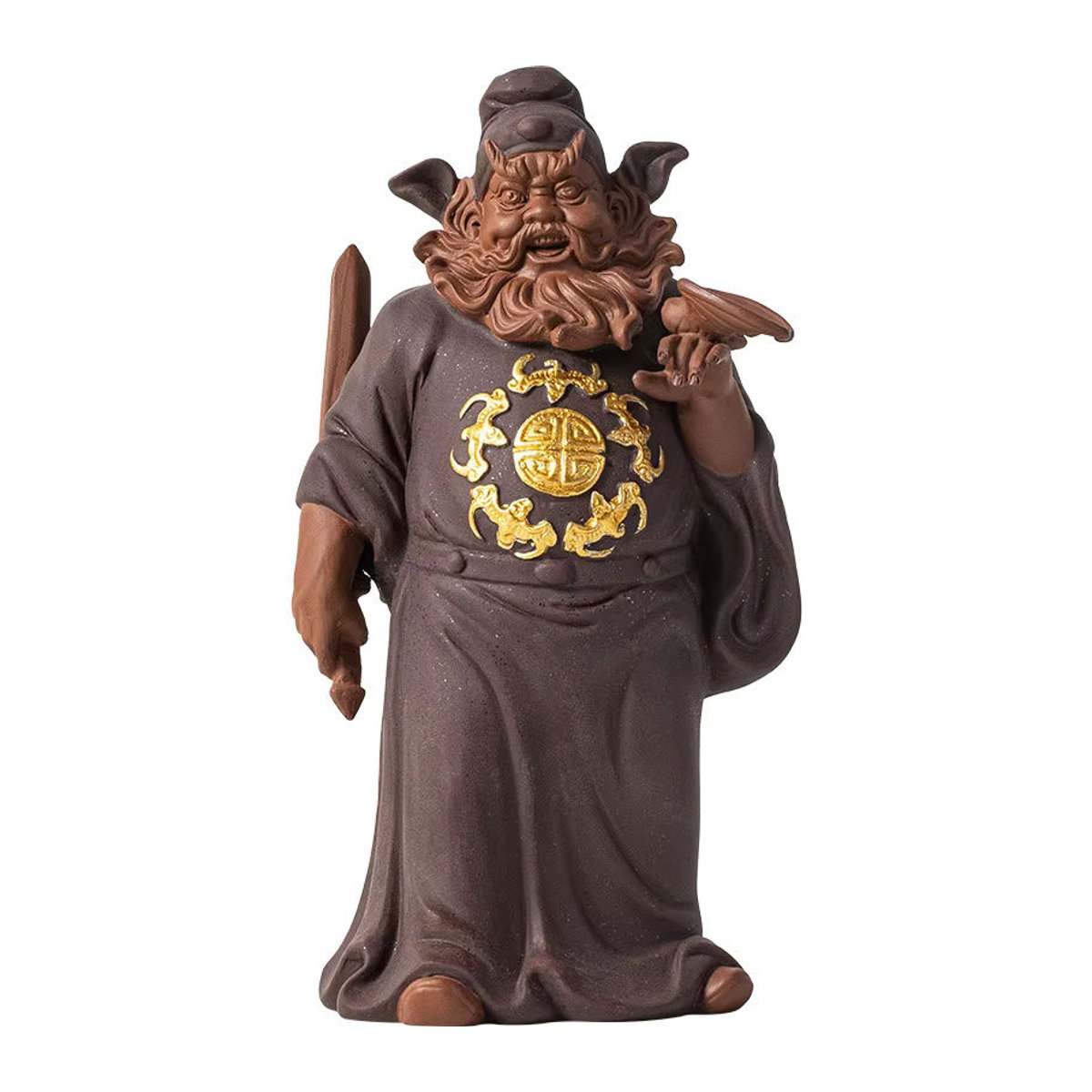 Orientalische Keramikfigur Zhong Kui als Feng Shui Dekoration in Braun zur Abwehr des Bösen und für Glück und Reichtum - Bild 4