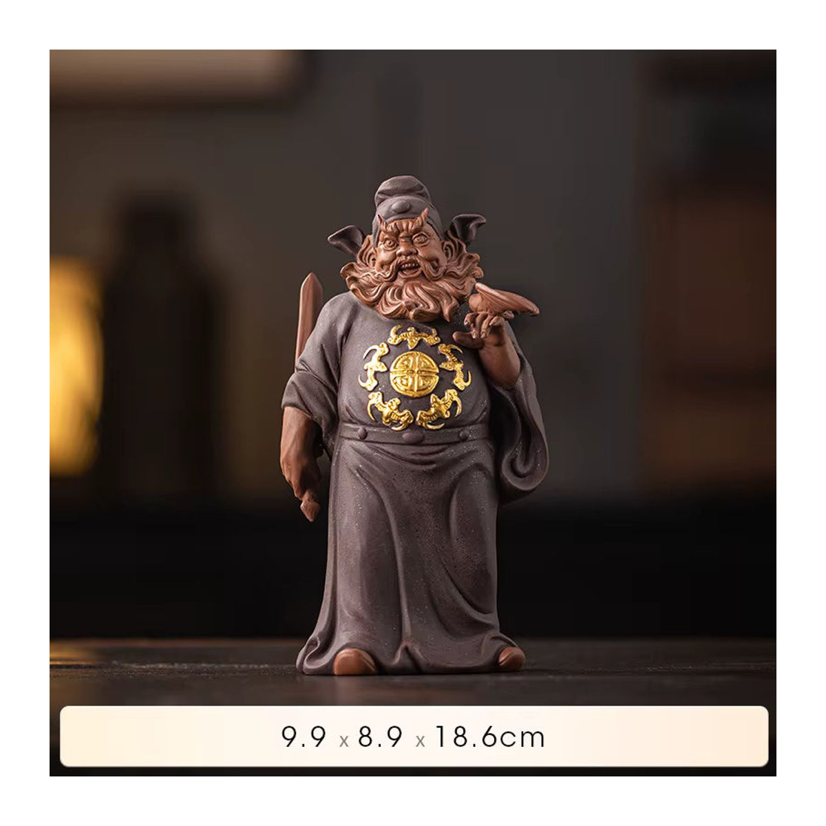 Orientalische Keramikfigur Zhong Kui als Feng Shui Dekoration in Braun zur Abwehr des Bösen und für Glück und Reichtum - Bild 5