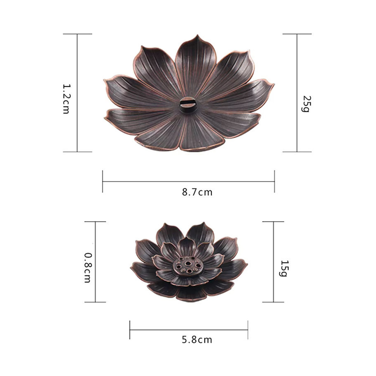 Orientalischer Metall Weihrauchbrenner in Lotus-Design für Yoga und Meditation, Farbe: Braun - Bild 5