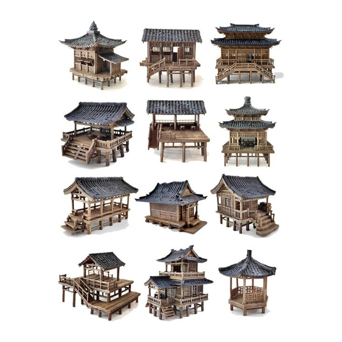 Orientalischer Pavillon aus braunem Holz als Miniatur-Landschaft und Dekoration für dein Mini-Aquarium oder Bonsai-Schreibtisch-Deko - Bild 1