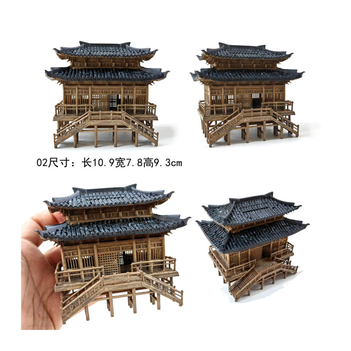 Orientalischer Pavillon aus braunem Holz als Miniatur-Landschaft und Dekoration für dein Mini-Aquarium oder Bonsai-Schreibtisch-Deko - Bild 3