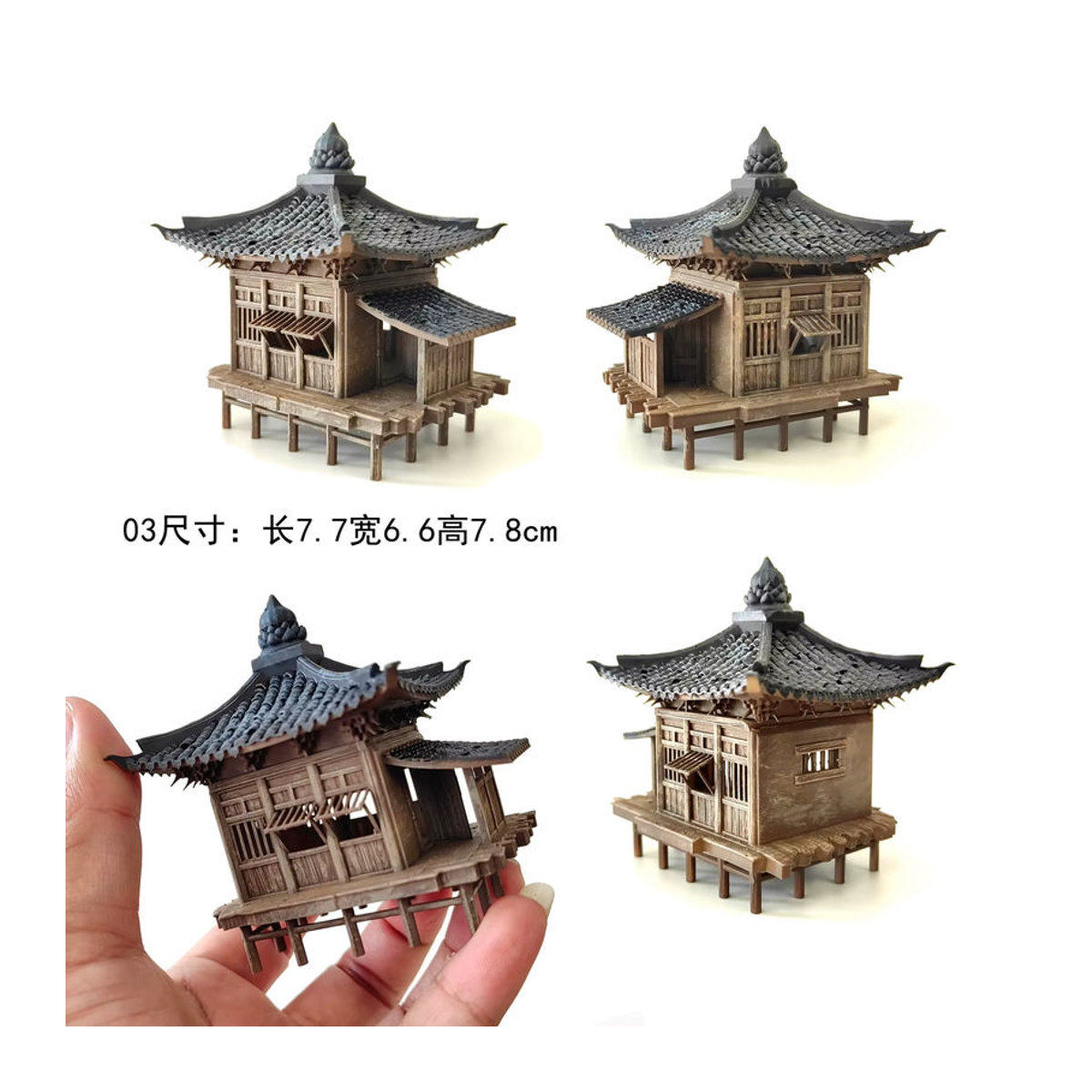 Orientalischer Pavillon aus braunem Holz als Miniatur-Landschaft und Dekoration für dein Mini-Aquarium oder Bonsai-Schreibtisch-Deko - Bild 4