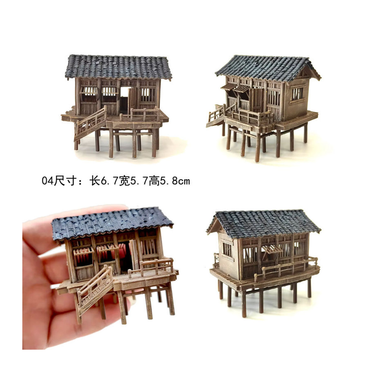 Orientalischer Pavillon aus braunem Holz als Miniatur-Landschaft und Dekoration für dein Mini-Aquarium oder Bonsai-Schreibtisch-Deko - Bild 5