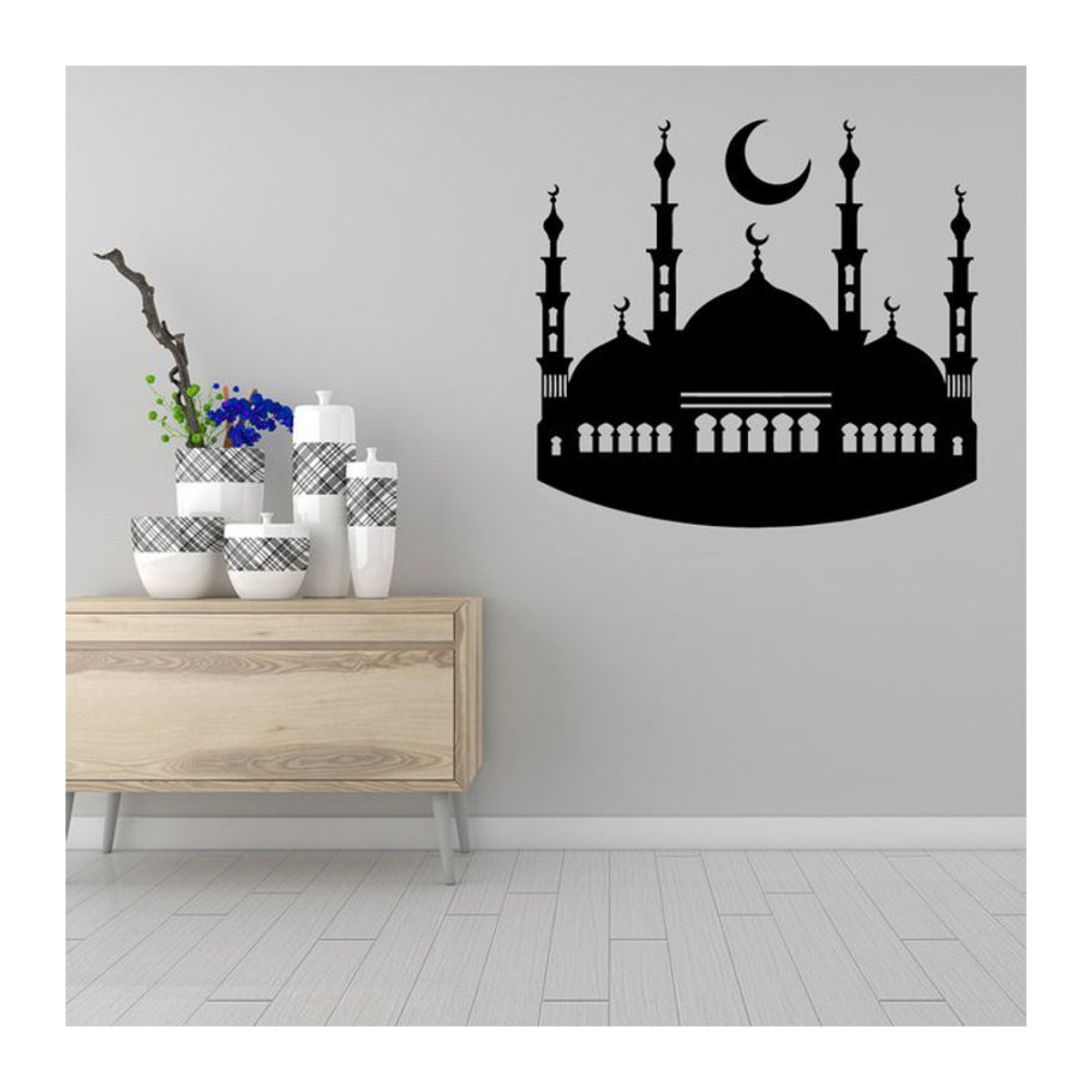 Orientalischer Wandaufkleber mit Moschee und Mond Symbol in Schwarz zur Wanddekoration - Bild 1