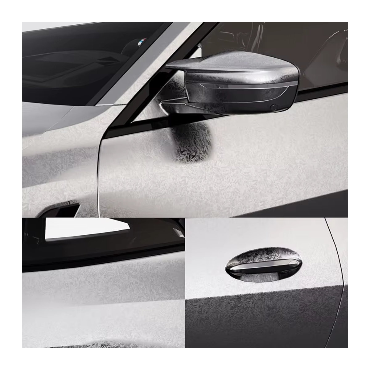 ORINOWRAPS Carbon-Vinylfolie in Silber mit geometrischem Design und glänzender Chrom-Optik für die Fahrzeugfolierung - Bild 4