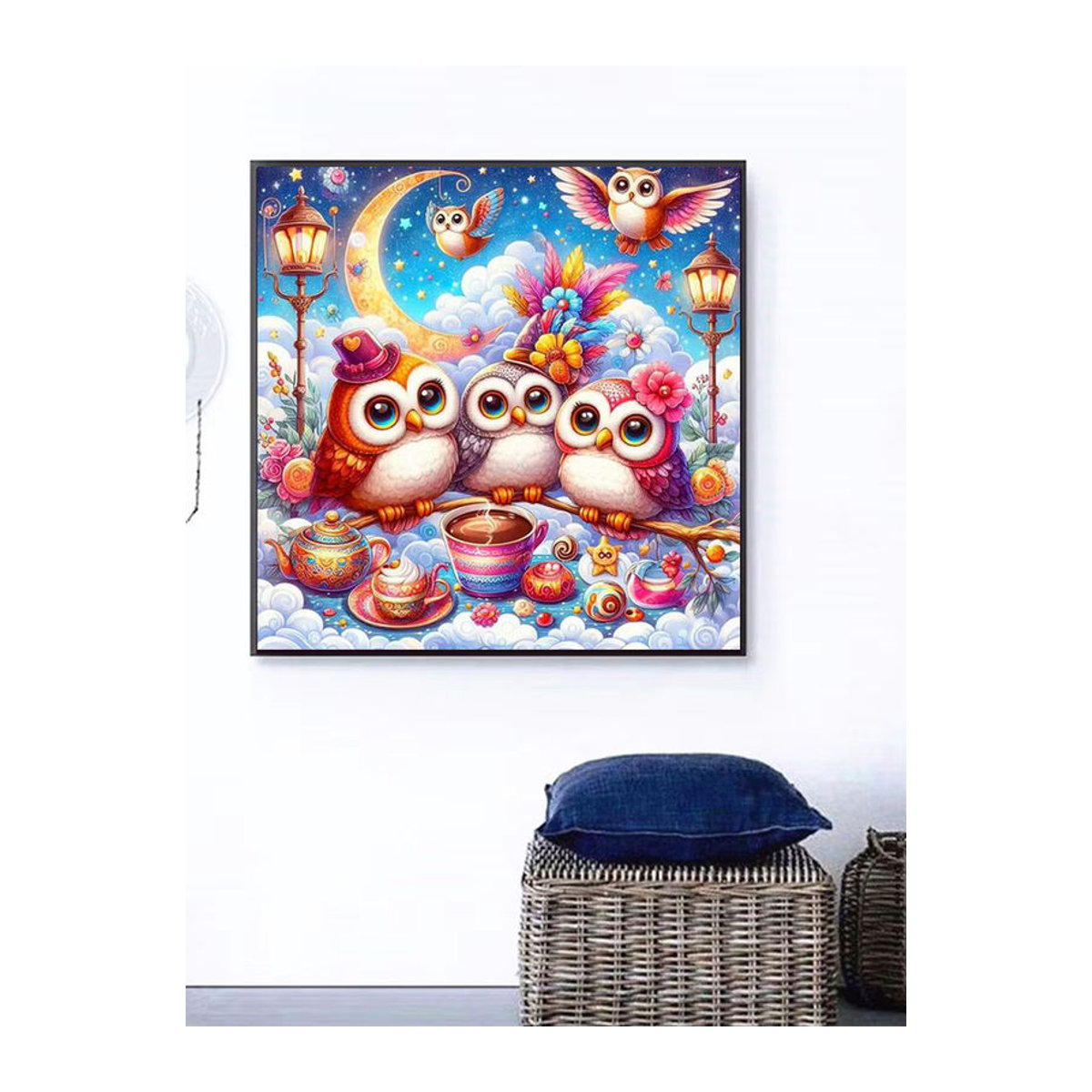 Ornasist Diamantmalerei Set mit Tier-Motiven Katze und Eule in Mehrfarbig, Mosaik-Bilder mit Vollkristall-Bohrern zur Wandmontage - Bild 2