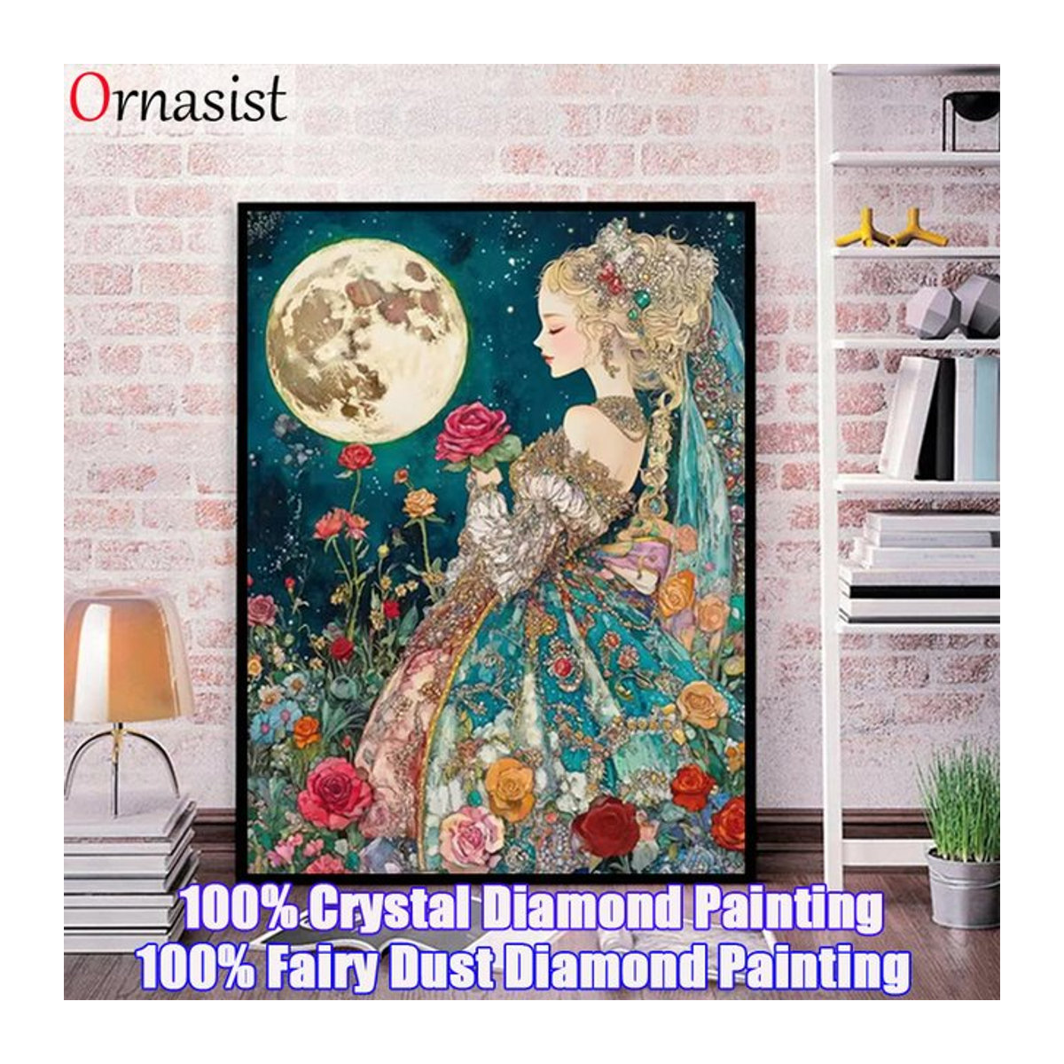 Ornasist Diamond Painting Set Mond mit Fee und Blumen, Mehrfarbig, Kristall Mosaik DIY Stickerei für Erwachsene - Bild 1