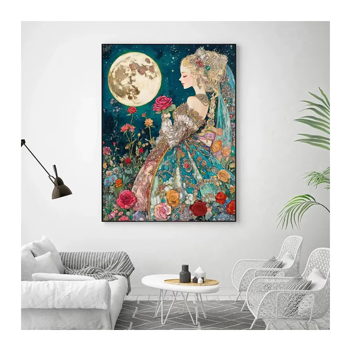 Ornasist Diamond Painting Set Mond mit Fee und Blumen, Mehrfarbig, Kristall Mosaik DIY Stickerei für Erwachsene - Bild 2