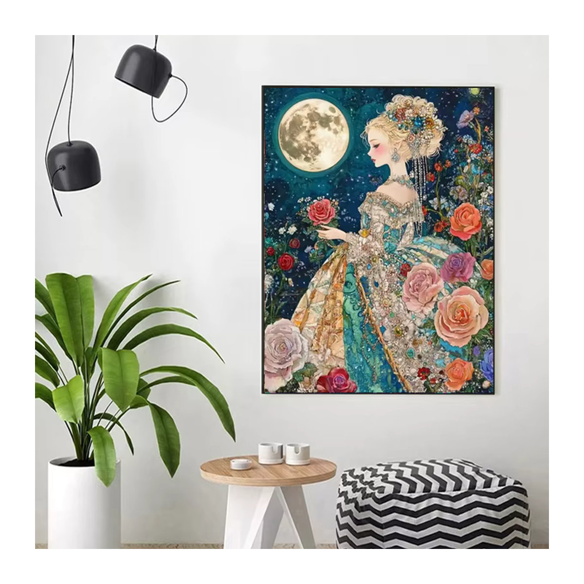 Ornasist Diamond Painting Set Mond mit Fee und Blumen, Mehrfarbig, Kristall Mosaik DIY Stickerei für Erwachsene - Bild 3