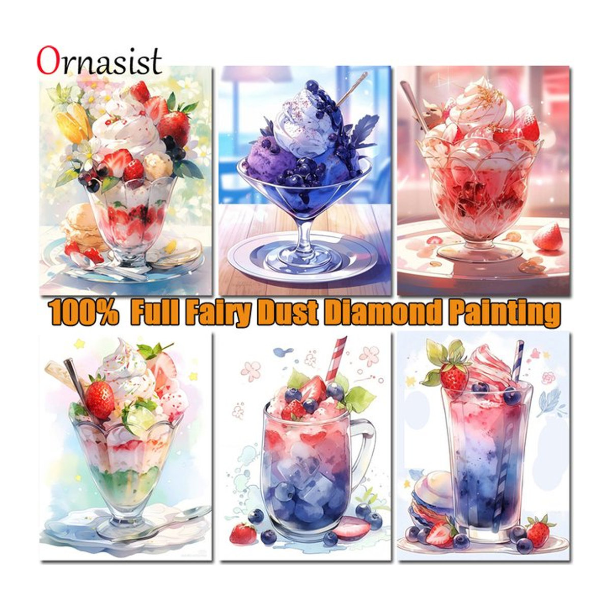 Ornasist DIY Diamond Painting Set Motiv Obst Tasse und Kuchen in Mehrfarbig, Quadratisch, Wandmontiert - Bild 1