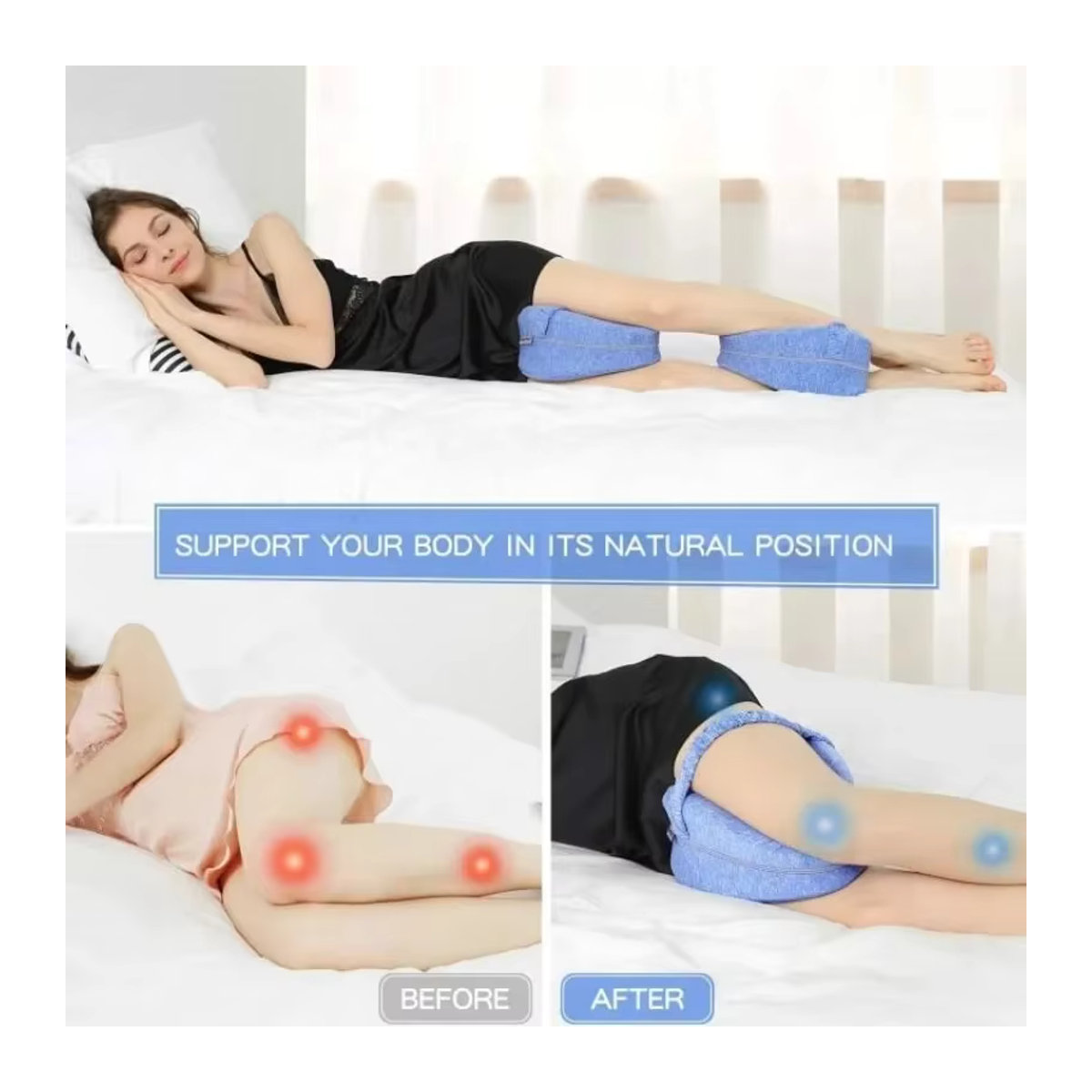 Orthopädisches Beinkissen aus Memory-Baumwolle in Grau zur Entlastung von Rücken, Hüfte und Ischias für Seitenschläfer und während der Schwangerschaft - Bild 4