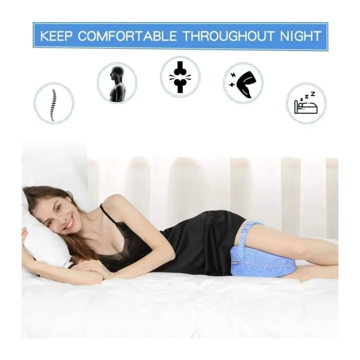Orthopädisches Beinkissen aus Memory-Baumwolle in Grau zur Entlastung von Rücken, Hüfte und Ischias für Seitenschläfer und während der Schwangerschaft - Bild 5
