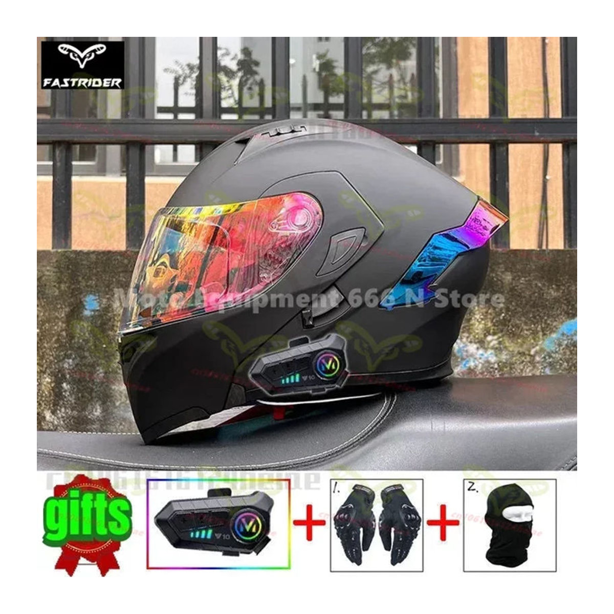 ORZ Motorradhelm mit Bluetooth für Männer und Frauen, DOT-zertifizierter Motocross-Helm für alle Jahreszeiten, Schwarz - Bild 1