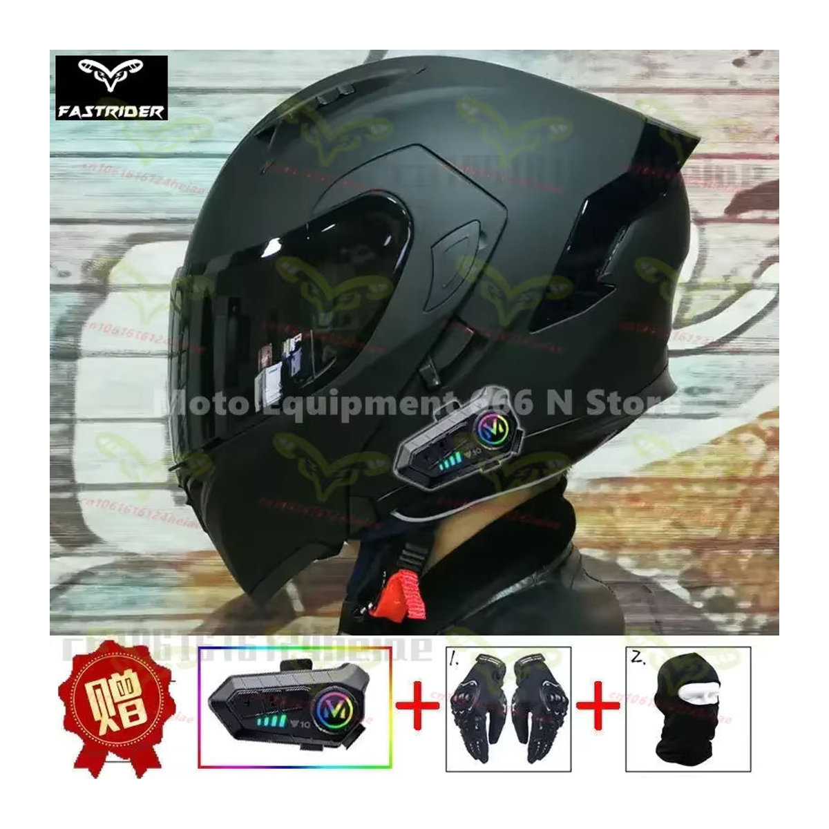 ORZ Motorradhelm mit Bluetooth für Männer und Frauen, DOT-zertifizierter Motocross-Helm für alle Jahreszeiten, Schwarz - Bild 2