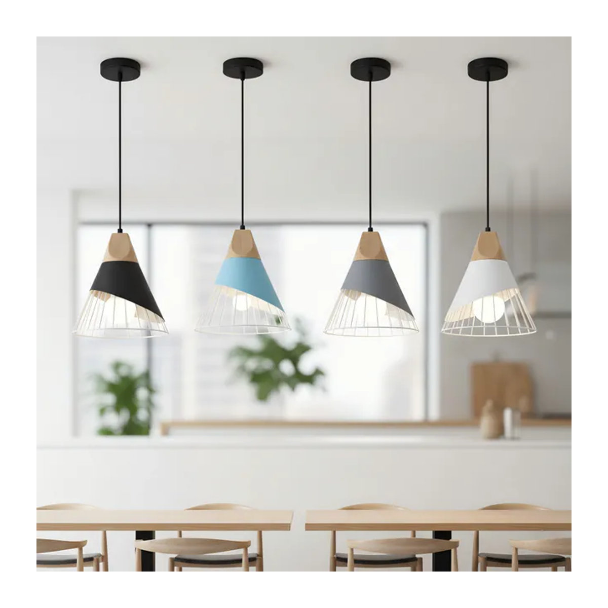 OSABO Pendelleuchte Modern Skandinavisch aus Holz und Aluminium in Schwarz mit E27 Fassung - Bild 1