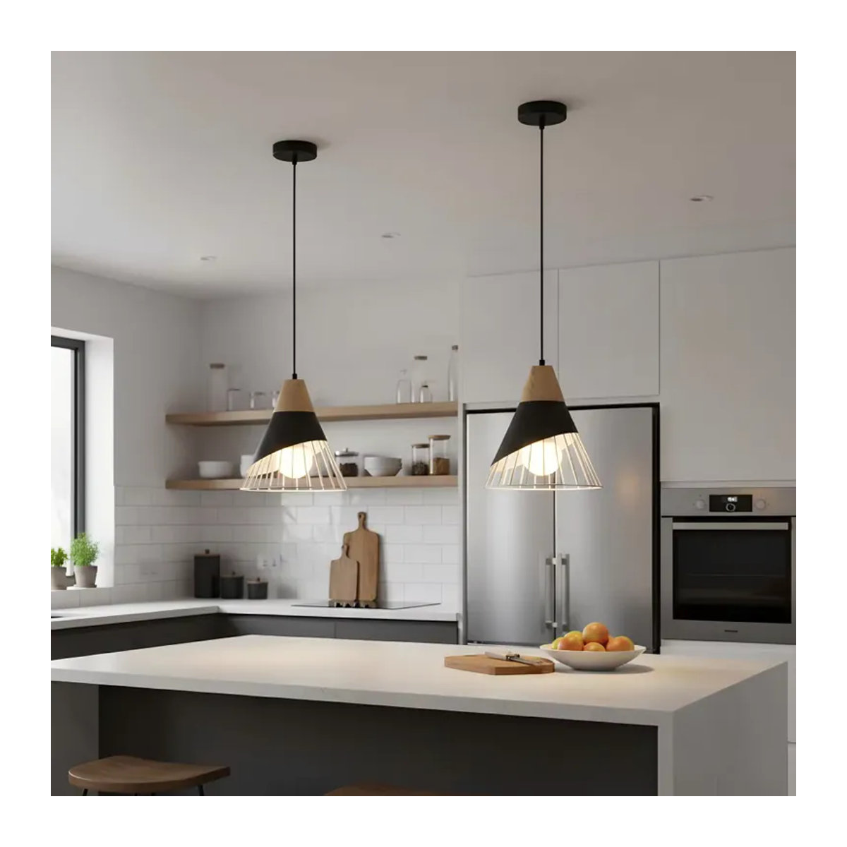 OSABO Pendelleuchte Modern Skandinavisch aus Holz und Aluminium in Schwarz mit E27 Fassung - Bild 2