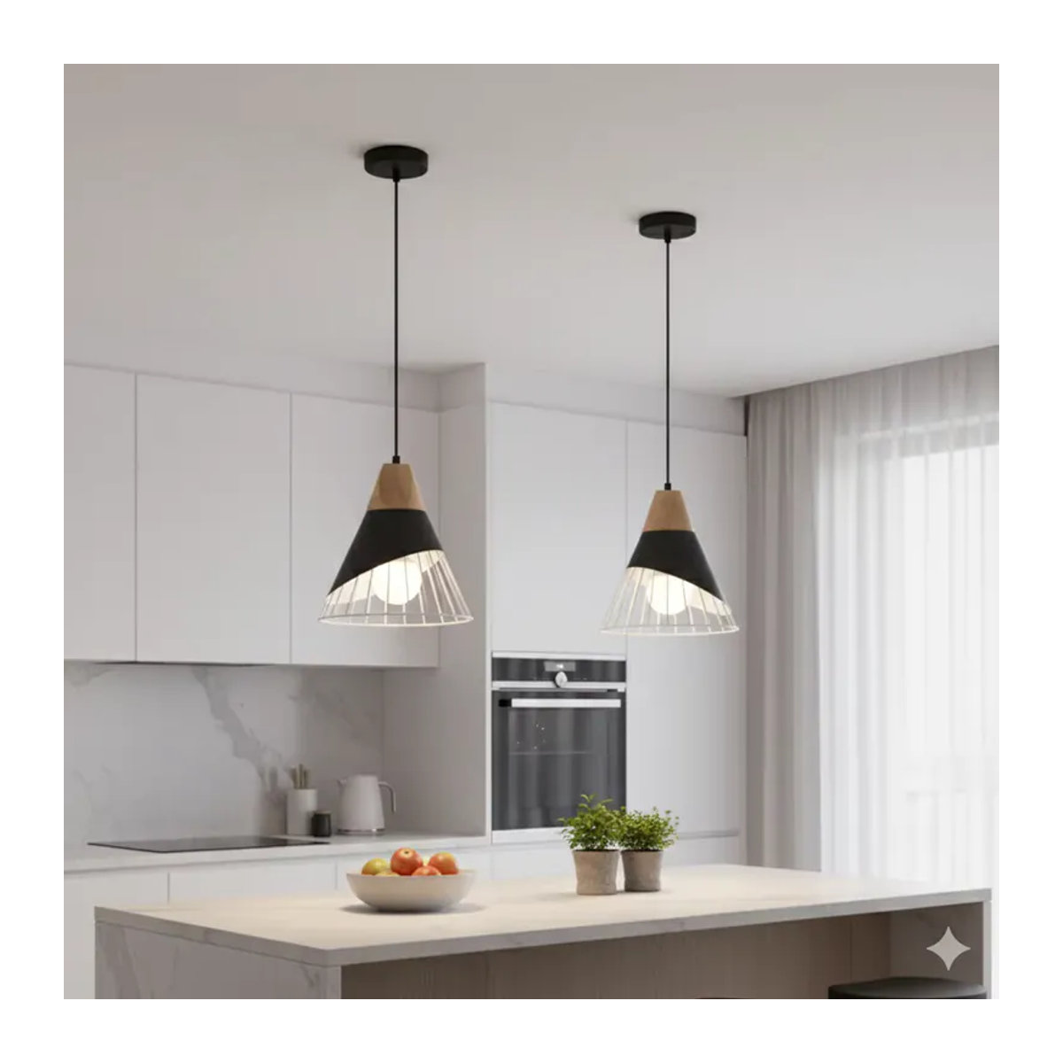 OSABO Pendelleuchte Modern Skandinavisch aus Holz und Aluminium in Schwarz mit E27 Fassung - Bild 3