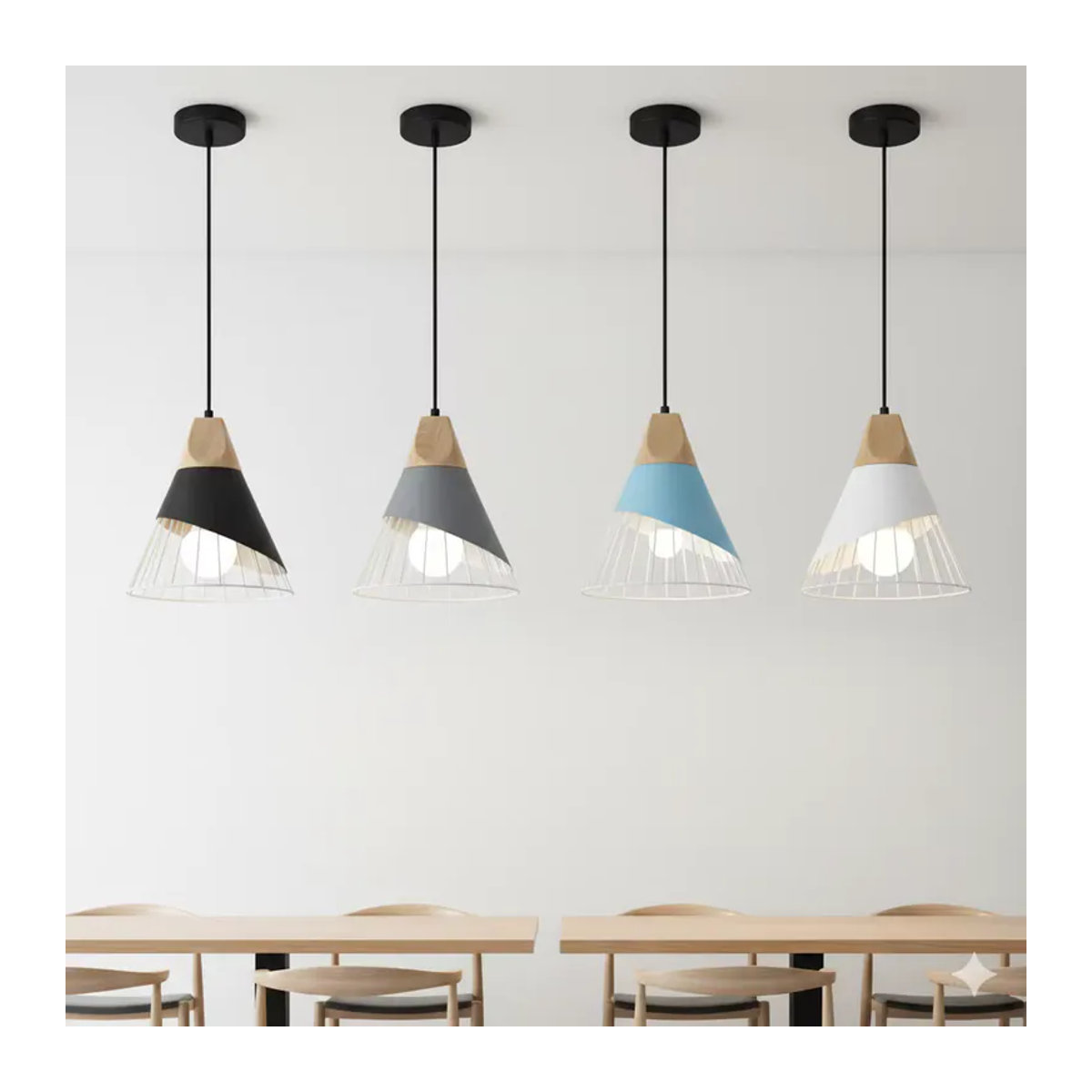 OSABO Pendelleuchte Modern Skandinavisch aus Holz und Aluminium in Schwarz mit E27 Fassung - Bild 5