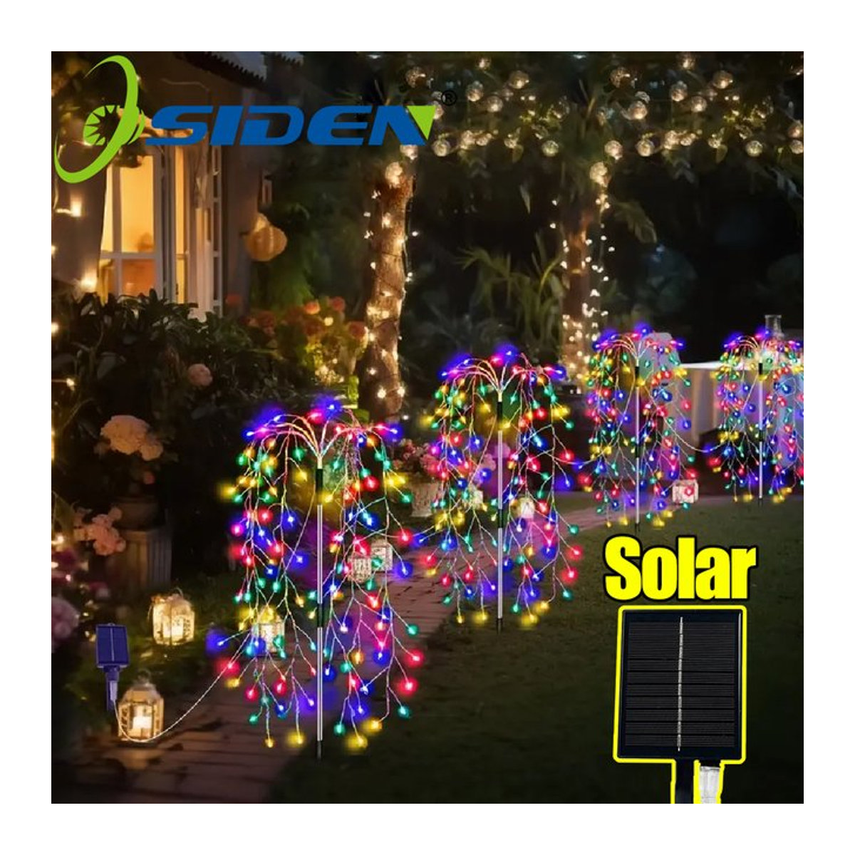 OSIDEN Solar-Gartenleuchten mit 8 Modi, wasserdichte Solar-Feuerwerksleuchten in Bunt für Außenbereich, Garten und Party - Bild 1