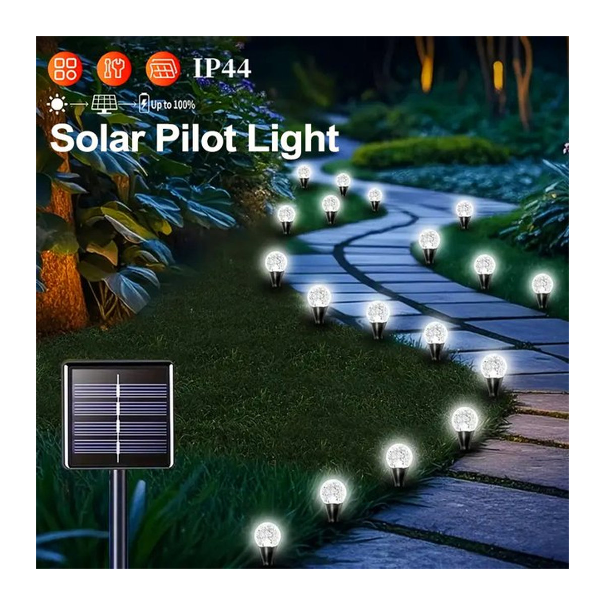 OSIDEN Solar-Kristallkugel-Wegeleuchte mit 30 weißen LEDs, wasserdichte Garten-Lichterkette für Außenbereich, Rasen und Dekoration - Bild 1