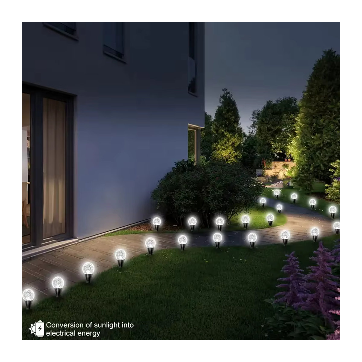 OSIDEN Solar-Kristallkugel-Wegeleuchte mit 30 weißen LEDs, wasserdichte Garten-Lichterkette für Außenbereich, Rasen und Dekoration - Bild 2