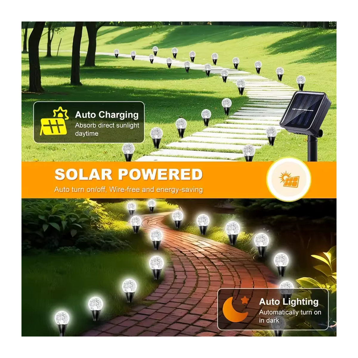 OSIDEN Solar-Kristallkugel-Wegeleuchte mit 30 weißen LEDs, wasserdichte Garten-Lichterkette für Außenbereich, Rasen und Dekoration - Bild 4