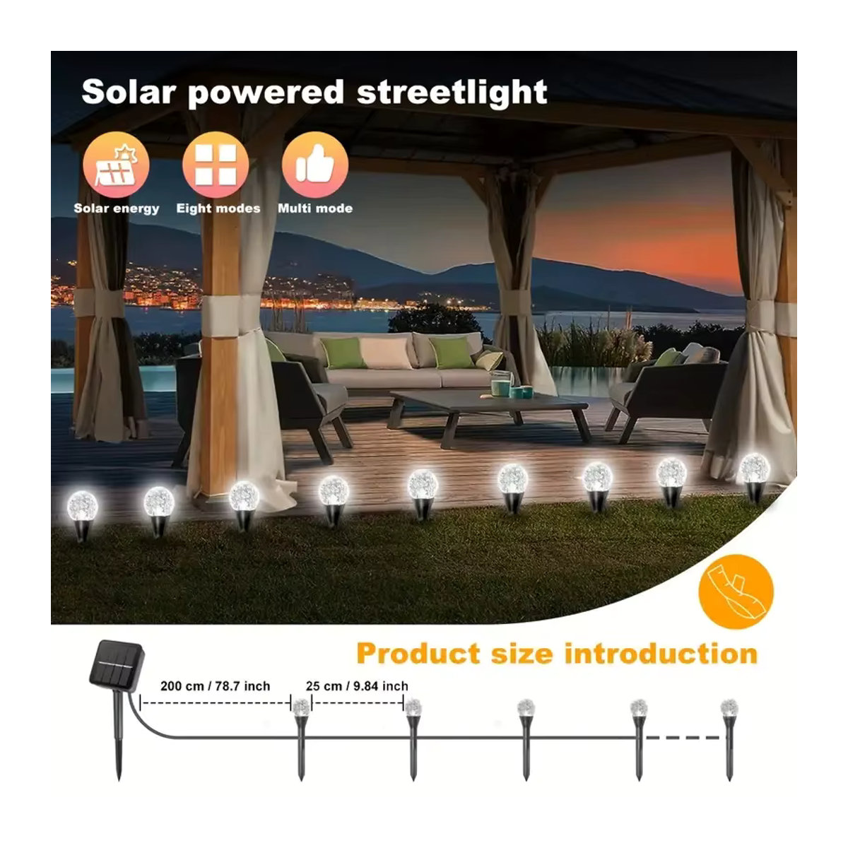 OSIDEN Solar-Kristallkugel-Wegeleuchte mit 30 weißen LEDs, wasserdichte Garten-Lichterkette für Außenbereich, Rasen und Dekoration - Bild 5