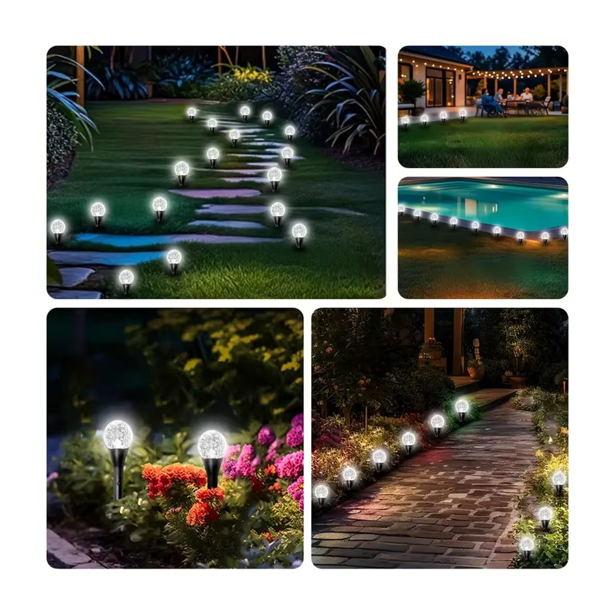 OSIDEN Solar-Kristallkugel-Wegeleuchte mit 30 weißen LEDs, wasserdichte Garten-Lichterkette für Außenbereich, Rasen und Dekoration - Bild 6