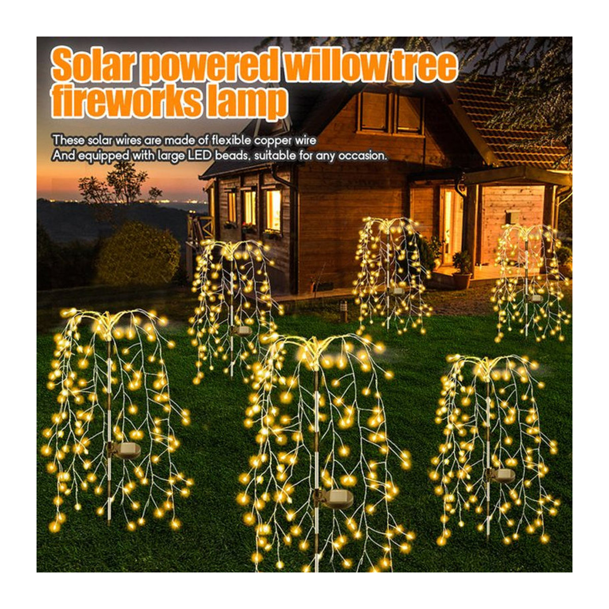 OSIDEN Solar LED Weidenbaum Feuerwerk Licht mit 200 LEDs in Gelb für Garten und Außenbereich - Bild 1