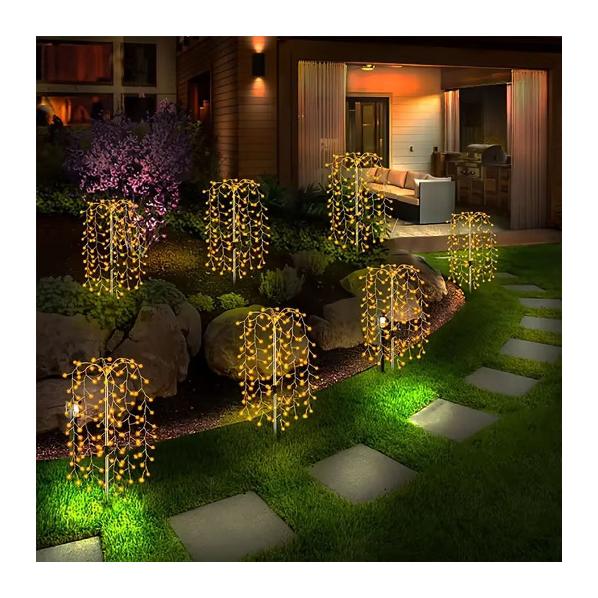 OSIDEN Solar LED Weidenbaum Feuerwerk Licht mit 200 LEDs in Gelb für Garten und Außenbereich - Bild 2