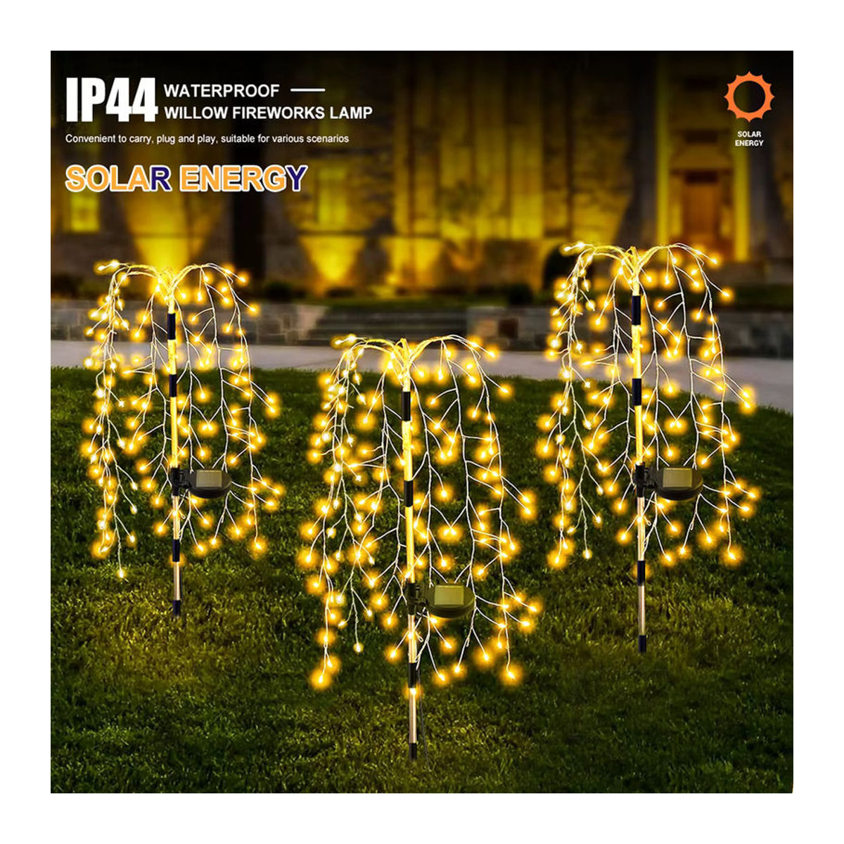 OSIDEN Solar LED Weidenbaum Feuerwerk Licht mit 200 LEDs in Gelb für Garten und Außenbereich - Bild 5