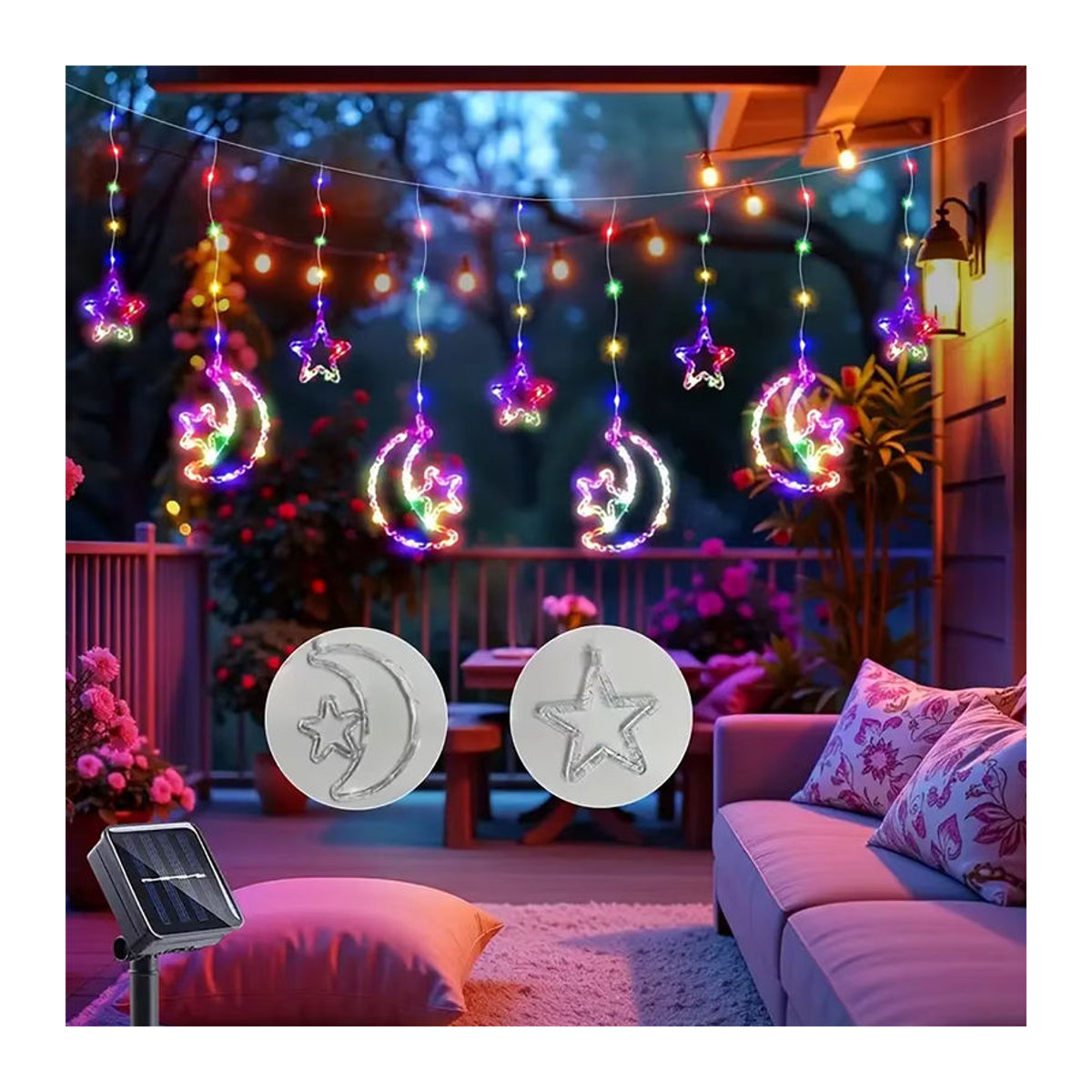 OSIDEN Solar Lichtkette mit 120 LED Stern und Mond aus Acryl in Bunt mit 8 Beleuchtungsmodi für Garten und Dekoration - Bild 3