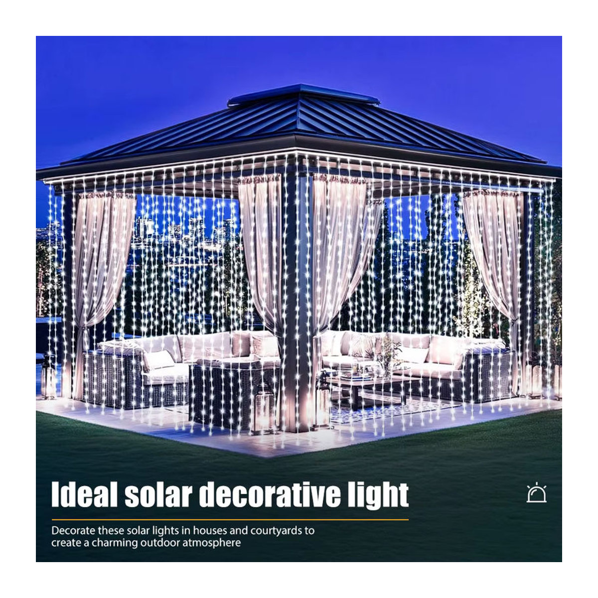 OSIDEN Solar-Vorhang-Lichterkette mit 100/200/300 LEDs und 8 Beleuchtungsmodi für Garten, Hochzeit und Weihnachten - Bild 5