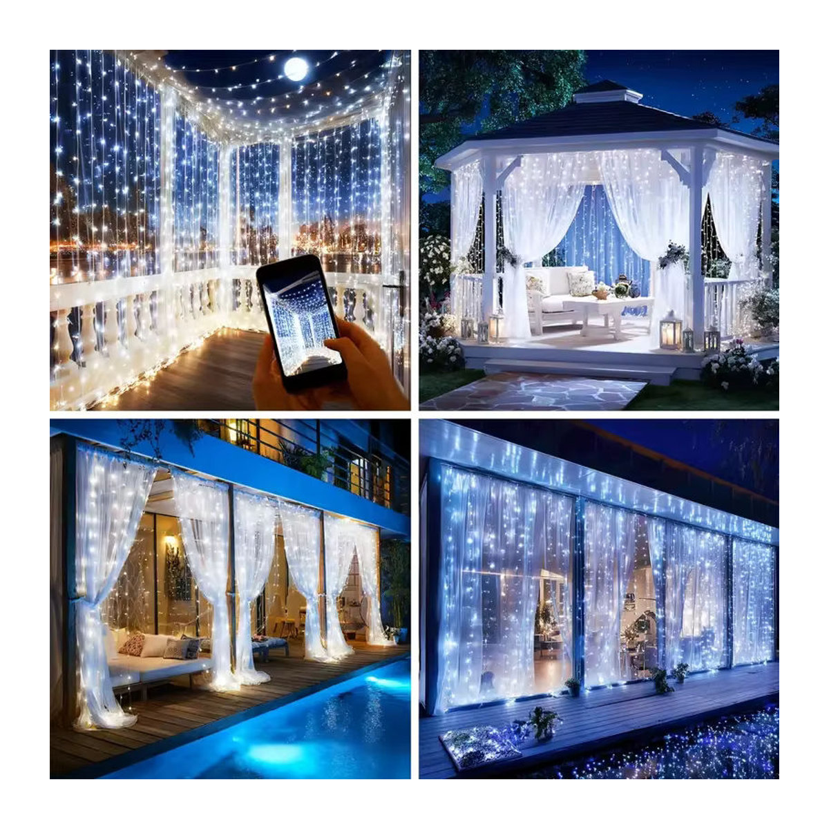OSIDEN Solar-Vorhang-Lichterkette mit 100/200/300 LEDs und 8 Beleuchtungsmodi für Garten, Hochzeit und Weihnachten - Bild 6