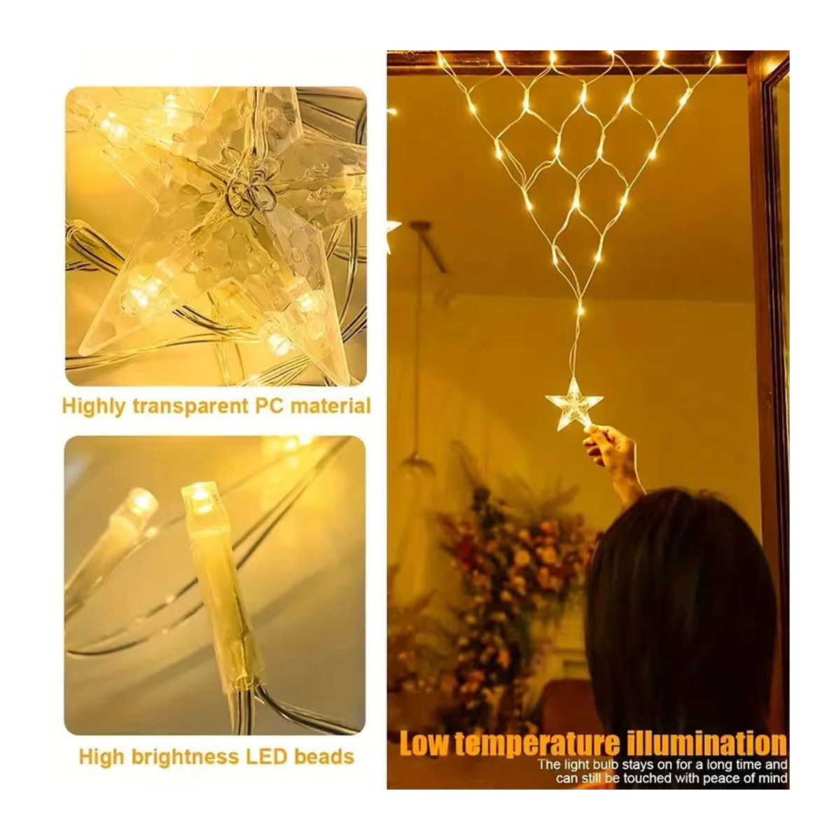 OSIDEN Solarleuchte Gelb als wasserdichtes Solar-Hängennetz-Lichter für die Außenbereich-Dekoration mit 8 Modi - Bild 3