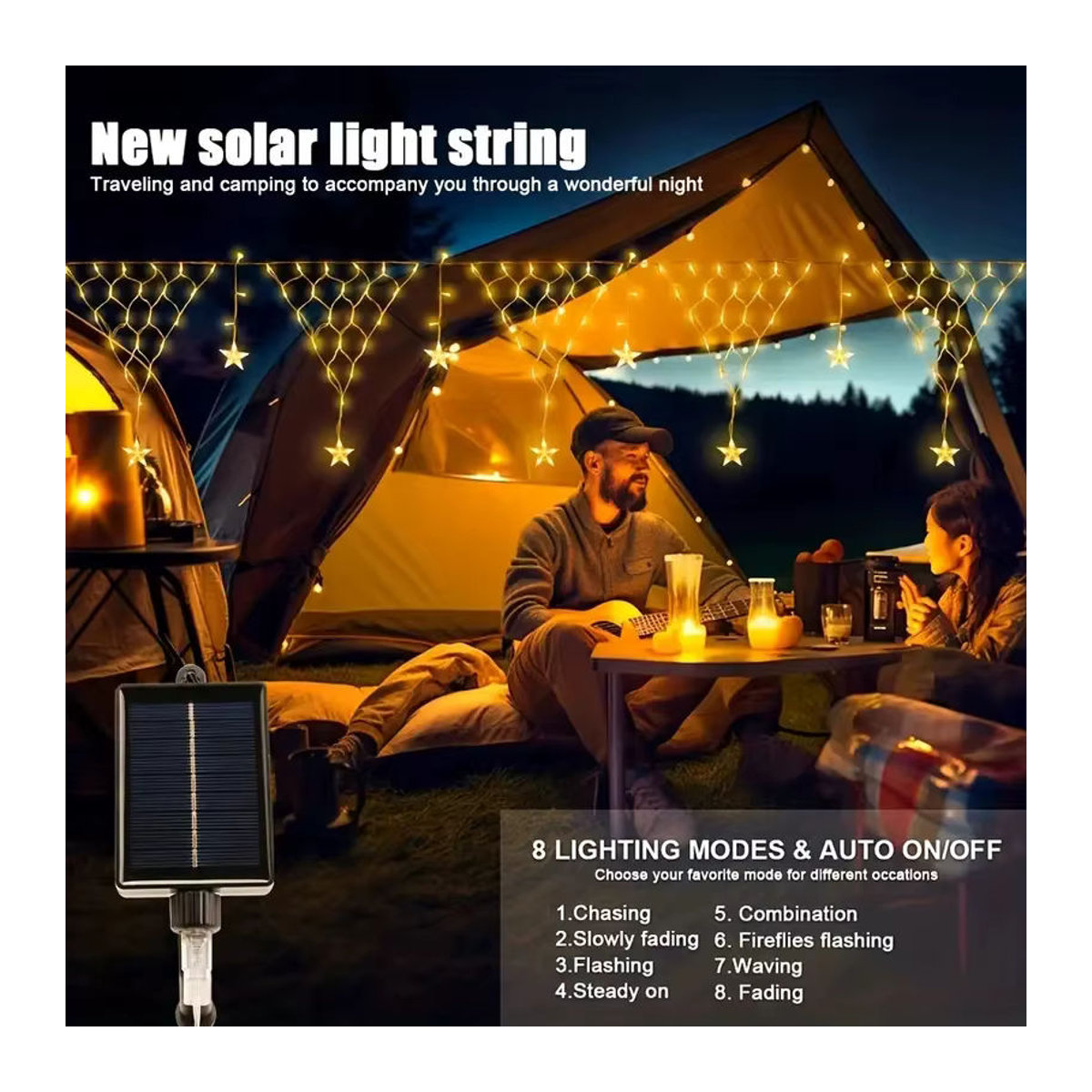 OSIDEN Solarleuchte Gelb als wasserdichtes Solar-Hängennetz-Lichter für die Außenbereich-Dekoration mit 8 Modi - Bild 4