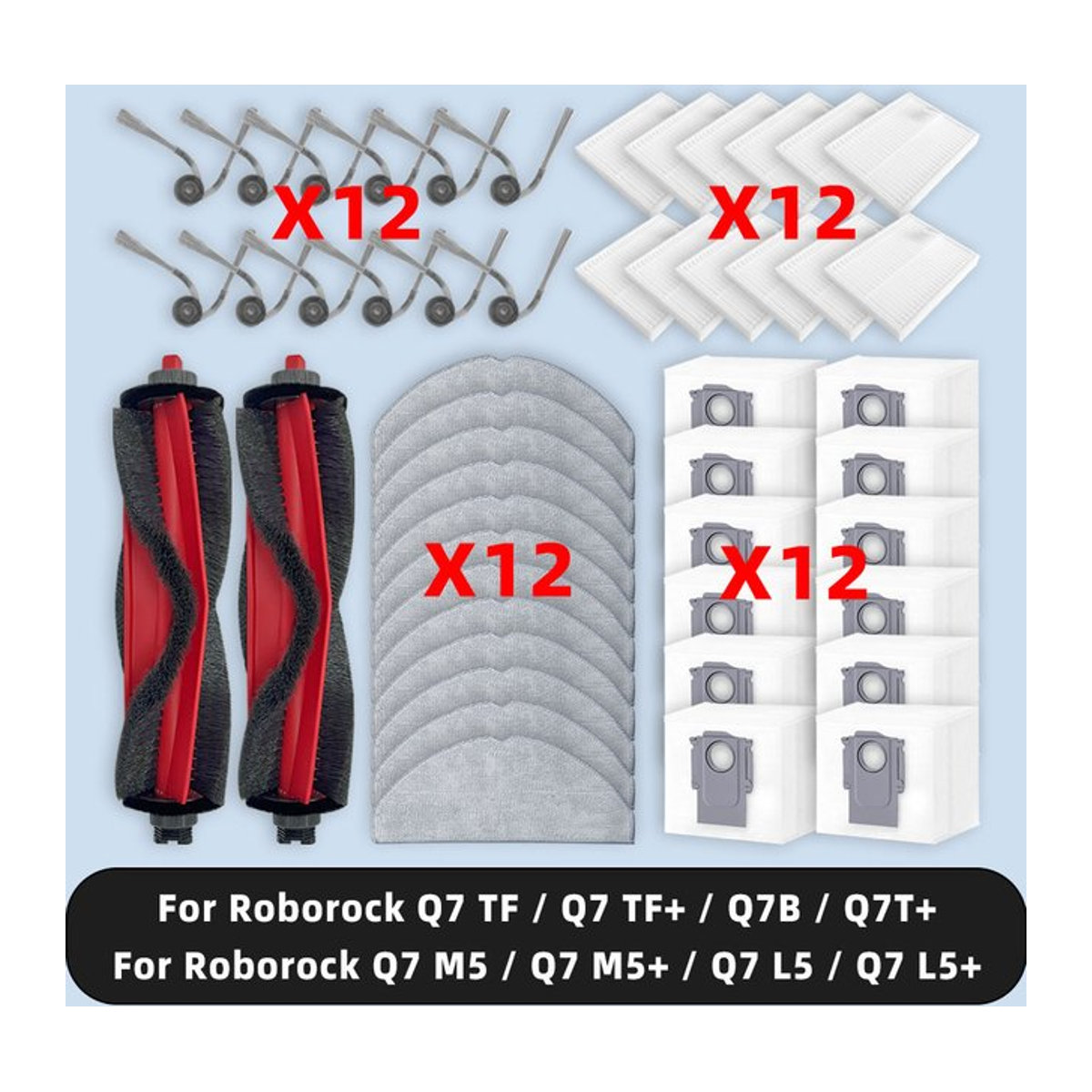 OSSIEAO Ersatzteil-Set für Roborock Q7 und Q8 Plus inklusive Hauptseitenbürste, Staubbeutel, Mopptuch und Filter in Bunt - Bild 1