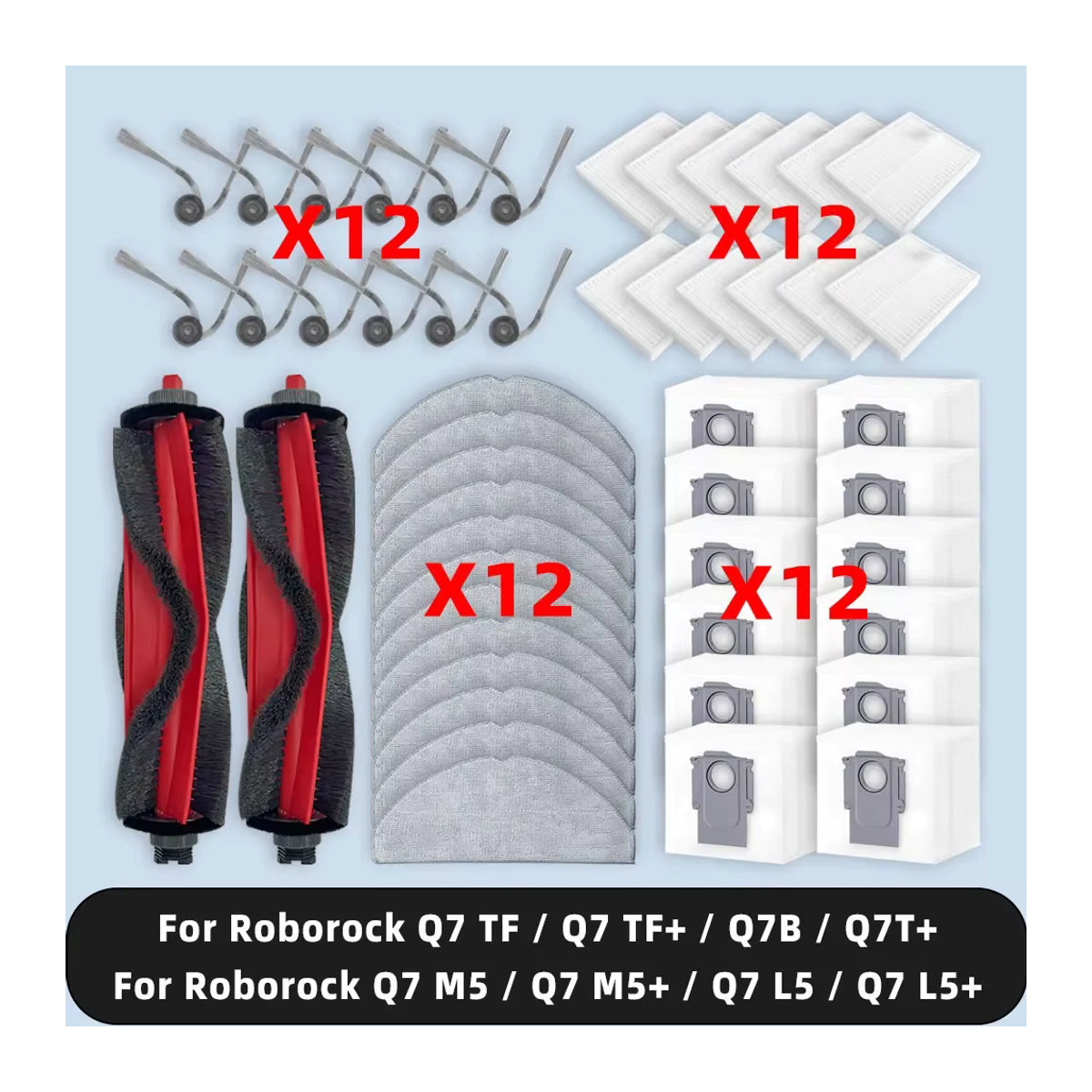 OSSIEAO Ersatzteil-Set für Roborock Q7 und Q8 Plus inklusive Hauptseitenbürste, Staubbeutel, Mopptuch und Filter in Bunt - Bild 3