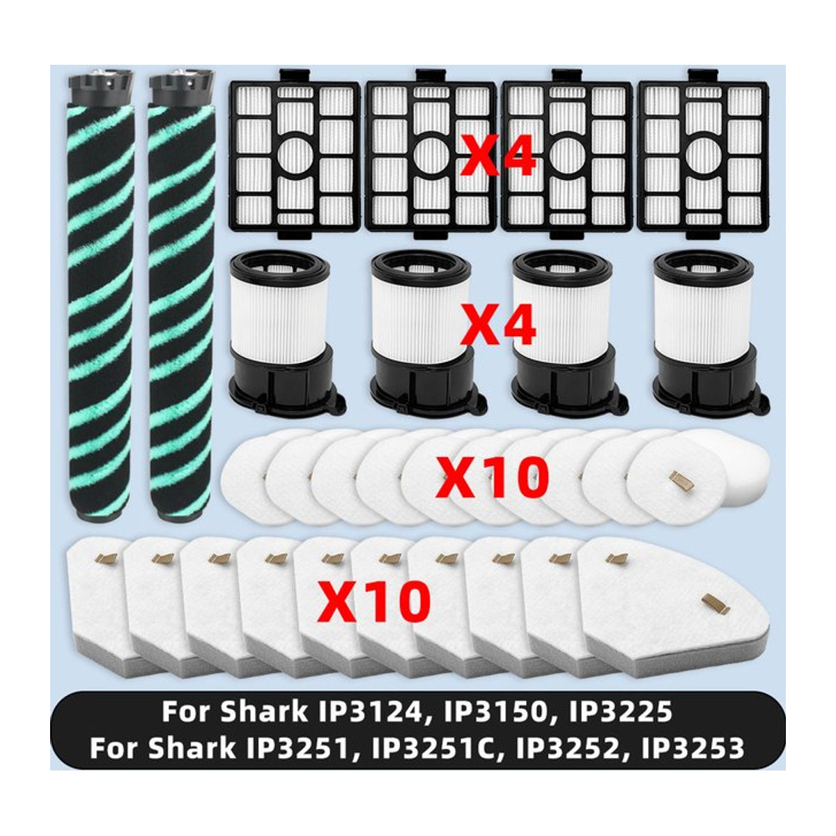 OSSIEAO Ersatzteil-Set mit Rollenbürste und Hepa-Schaumfilter in Bunt, kompatibel mit Shark IP3124, IP3150, IP3225, IP3251, IP3251C, IP3252, IP3253 - Bild 1