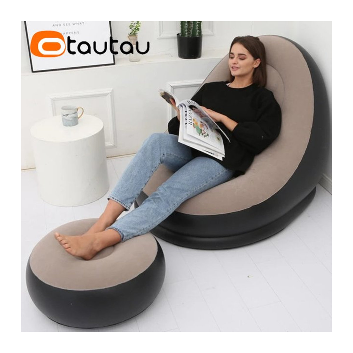 OTAUTAU Aufblasbare Outdoor Liege Grau Minimalistisches Camping Sofa und Gartenliege - Bild 1